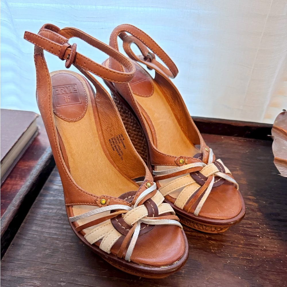 Women’s Frye Leather Earth Tone Wedge Sandals